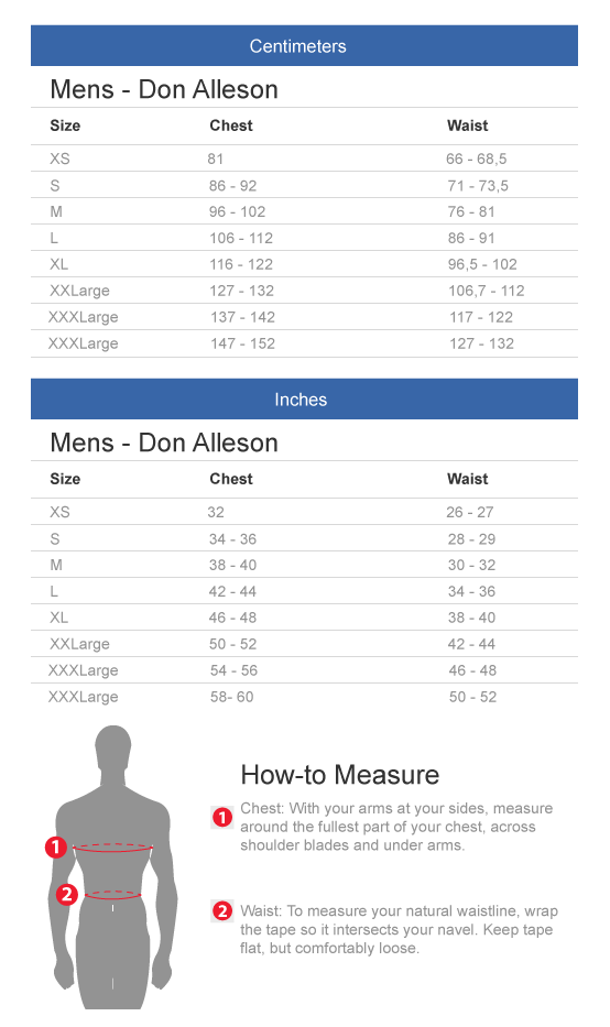 Don Alleson Football Jersey Size Chart